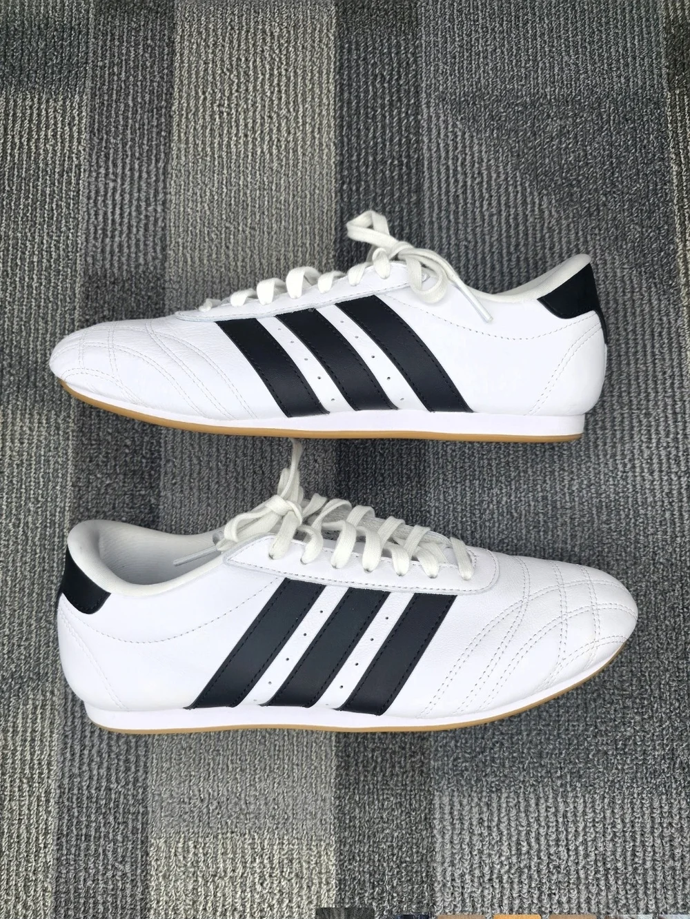 adidas Unisex Taekwondo White Leather Sneakers with Black Three Stripes
